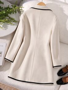 SHEIN Elladie kids 1pc Tween Girl Overcoat, Long Sleeve, Fleece, Fall Clothes, 2-Way Wear, Elegant Mid-Length, Suitable For Autumn/Winter - Apricot - View 2