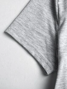 SHEIN Teen Girls Knit Co-Ord Set - Gray Solid Color Round Neck Short Sleeve T-Shirt + Fold-Over Waist Pants, Casual, Sporty Style For Summer - Light Grey - View 6