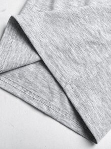 SHEIN Teen Girls Knit Co-Ord Set - Gray Solid Color Round Neck Short Sleeve T-Shirt + Fold-Over Waist Pants, Casual, Sporty Style For Summer - Light Grey - View 3