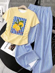 Tween Girl Tween Girl Tween Girl Tween Girls T-Shirt And Long Pants Knit 2 Pieces Set, Casual Daily Fashion Versatile - Multicolor - View 3