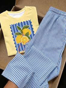 Tween Girl Tween Girl Tween Girl Tween Girls T-Shirt And Long Pants Knit 2 Pieces Set, Casual Daily Fashion Versatile - Multicolor - View 1