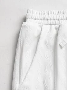 SHEIN Tween Girl Casual Everyday Versatile Comfortable Loose White Knit Wide Leg Pants Tween Girl - White - View 6