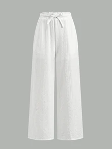 SHEIN Tween Girl Casual Everyday Versatile Comfortable Loose White Knit Wide Leg Pants Tween Girl - White - View 7