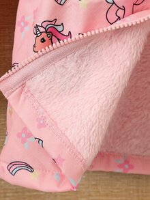 SHEIN 女童可愛印花保暖內裡加厚拉鍊開襟外套，秋冬款 - 粉色 - 查看 7