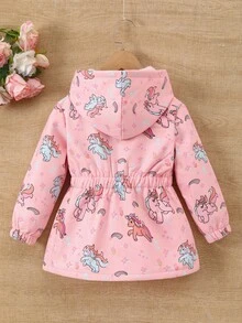 SHEIN 女童可愛印花保暖內裡加厚拉鍊開襟外套，秋冬款 - 粉色 - 查看 2