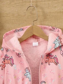 SHEIN 女童可愛印花保暖內裡加厚拉鍊開襟外套，秋冬款 - 粉色 - 查看 4