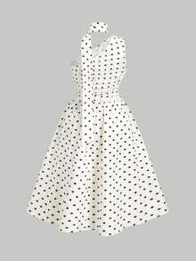 SHEIN MOD 大码女士波点印花无袖优雅连衣裙 - 黑與白 - 查看 10