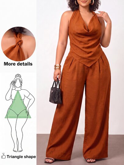 Enliva Conjunto de 2 piezas de mujer talla grande con top asimétrico y pantalones anchos de lino, adecuado para festivales de música, Pascua, Día de San Patricio, estilo occidental, nómada, fiestas de cumpleaños, graduaciones, estilo universitario, uso casual, vacaciones, cruceros, playa, tomar el sol, ropa urbana, invitado de boda bohemio, ir a brunch, vestido de verano, ropa de mujer curvilínea, estilo de los 70, patrones de costura de verano, para silueta de pera y triángulo