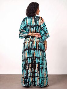 Enliva 大尺碼女款橘色波希米亞風優雅長袖洋裝，寬鬆版型，適合海灘度假，三角身型遮瑕，秋季 - 彩色 - 查看 3