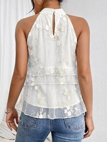 Firerie Blusa de gasa con cuello halter, volantes holgados y diseño asimétrico - Albaricoque - Ver 2