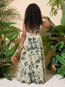 Tween Girl Casual Vacation Tropical Floral Print Criss-Cross Backless Dress - Multicolor - View 2