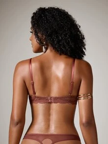DreamPoppy 1pc Women's Solid Color Lace Wireless Comfy Bra Set - Redwood - View 2