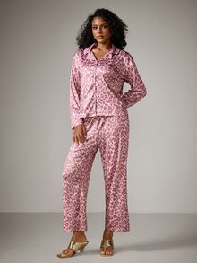 DreamPoppy 2pcs/Set Women's Loose Leopard Print Casual Long Sleeve Top + Casual Long Pants Loungewear Pajama Set - Pink - View 6