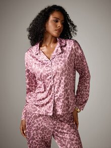 DreamPoppy 2pcs/Set Women's Loose Leopard Print Casual Long Sleeve Top + Casual Long Pants Loungewear Pajama Set - Pink - View 7