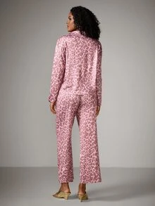 DreamPoppy 2pcs/Set Women's Loose Leopard Print Casual Long Sleeve Top + Casual Long Pants Loungewear Pajama Set - Pink - View 3