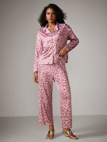 DreamPoppy 2pcs/Set Women's Loose Leopard Print Casual Long Sleeve Top + Casual Long Pants Loungewear Pajama Set - Pink - View 4