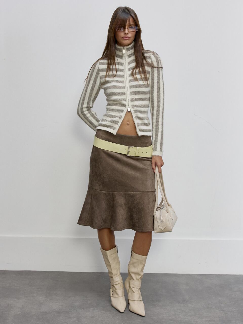 Faux Suede High Waist Flounce Hem Mermaid Skirt