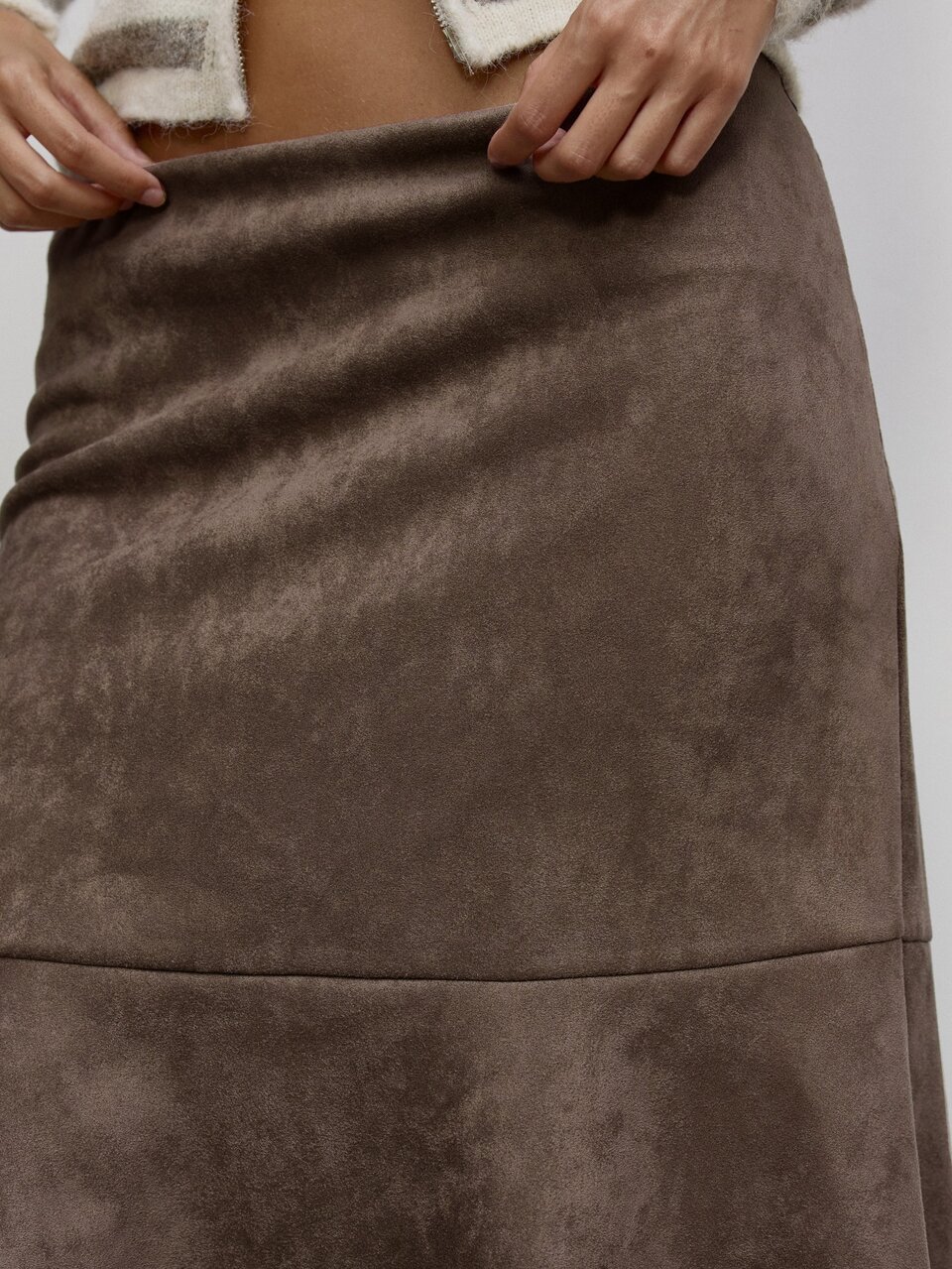 Faux Suede High Waist Flounce Hem Mermaid Skirt