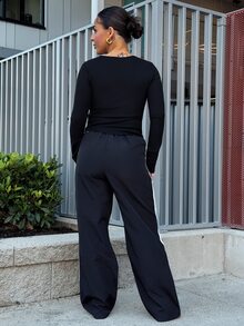 SAYEHFBABY Celana Olahraga Wanita Modis, Cocok untuk Musim Gugur, Warna Hitam - Hitam - View 2