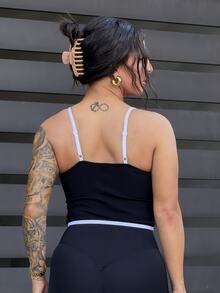 SAYEHFBABY Seamless Elastic Workout Yoga Contrast Color Tank Top Sports Black - Black - View 2