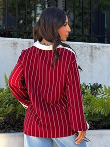 SAYEHFBABY Kaos Olahraga Kasual Wanita Motif Garis-Garis Huruf & Angka Terbaru Warna Merah - Merah - View 2