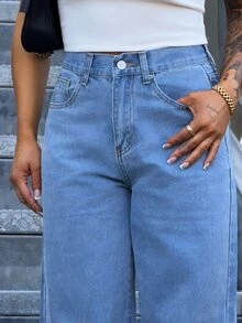 SAYEHFBABY Slant Pocket Straight Leg Jeans Casual Fall - Light Wash - View 6
