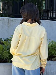 SAYEHFBABY Striped Print Front Button Casual Long Sleeve Shirt - Yellow - View 2