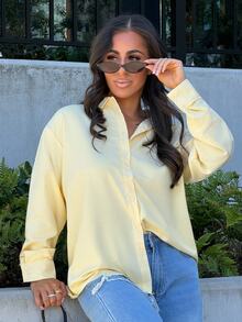 SAYEHFBABY Striped Print Front Button Casual Long Sleeve Shirt - Yellow - View 6