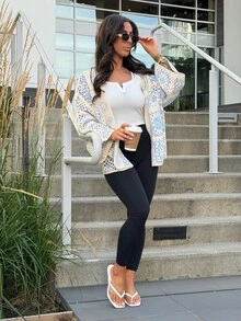 SAYEHFBABY 女士镂空钩针编织开衫 - 藍白色 - 查看 6
