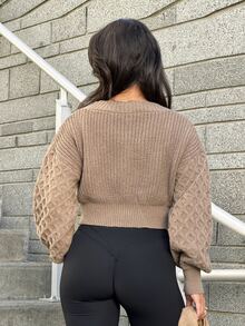 SAYEHFBABY Cable Knit Drop Shoulder Cardigan,Long Sleeve Tops Fall Winter Cloth For Women - Khaki - View 2