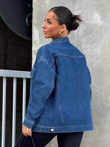 SAYEHFBABY Jaket dan Mantel Denim Longgar Kasual untuk Wanita - Biru - View 2
