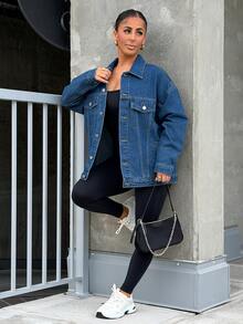 SAYEHFBABY Jaket dan Mantel Denim Longgar Kasual untuk Wanita - Biru - View 1