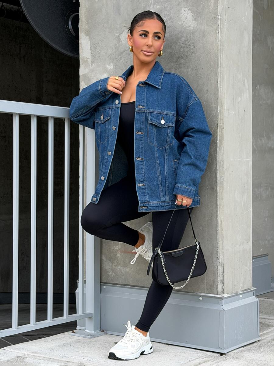 SAYEHFBABY Jaket dan Mantel Denim Longgar Kasual untuk Wanita - Biru - View 1