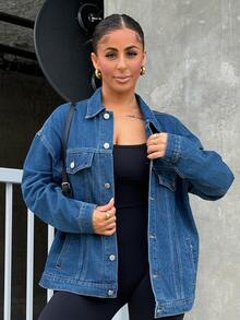 SAYEHFBABY Jaket dan Mantel Denim Longgar Kasual untuk Wanita - Biru - View 5