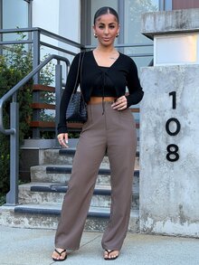 SAYEHFBABY Rib-Knit Tie Front Cardigan,Long Sleeve Tops Fall Winter Cloth For Women Black - Black - View 3