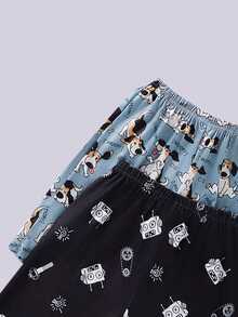 Randomly Ships2 Of 6 Set Tween Boys Summer Pajamas With Shorts,Cute Cartoon Graphic Black,Casual Loungewear Sleepwear Soft Knit FMatching Round Neck Set - Multicolor - View 5