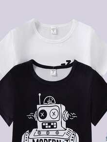 Randomly Ships2 Of 6 Set Tween Boys Summer Pajamas With Shorts,Cute Cartoon Graphic Black,Casual Loungewear Sleepwear Soft Knit FMatching Round Neck Set - Multicolor - View 4