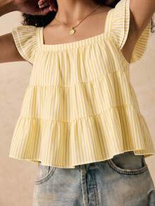 SHEIN Frenchy Casual Minimalist Yellow Striped Print Women Shirt, Suitable For Summer Elegant - Multicolor - View 6