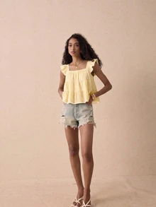SHEIN Frenchy Casual Minimalist Yellow Striped Print Women Shirt, Suitable For Summer Elegant - Multicolor - View 3
