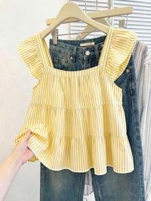 SHEIN Frenchy Casual Minimalist Yellow Striped Print Women Shirt, Suitable For Summer Elegant - Multicolor - View 7