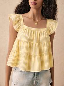 SHEIN Frenchy Casual Minimalist Yellow Striped Print Women Shirt, Suitable For Summer Elegant - Multicolor - View 5