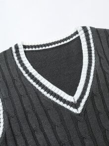 Manfinity Hypemode Chaleco de punto de cable con contraste de color para vacaciones de moda para hombres - Gris Oscuro - Ver 3