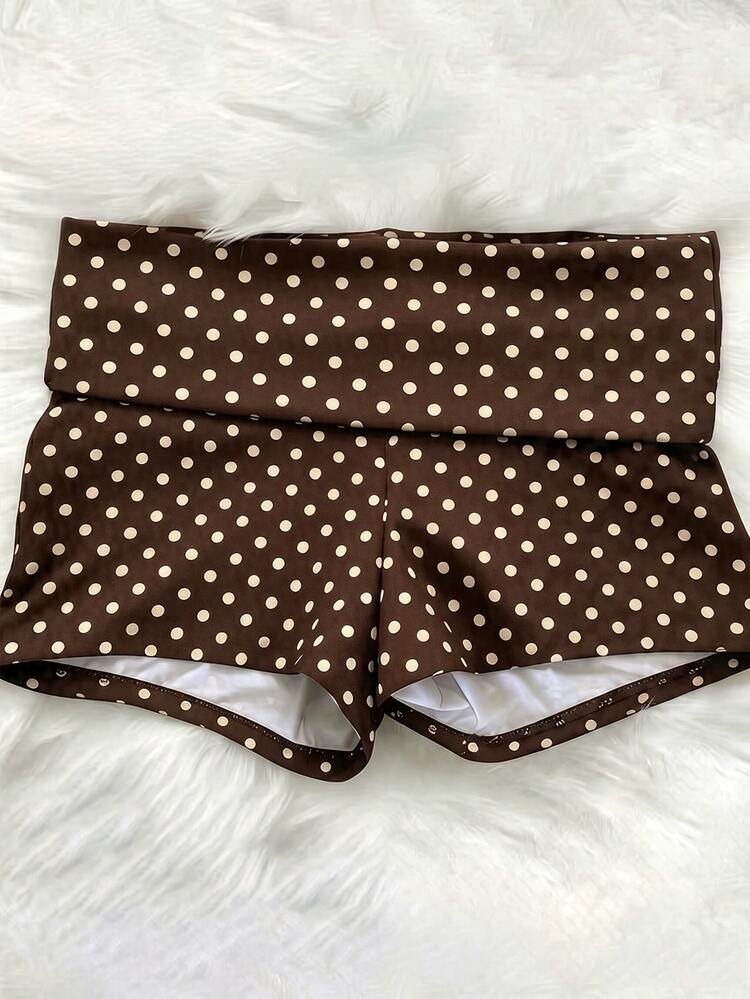 Teen Girls Casual All-Match Versatile Daily Folded Waist Printed Super Short Knit Shorts 1 Random Piece, Fall, Outfit, Fall, Back To School, Loose - Brown - View 3