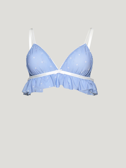 AiiRZ Polka Dot Ruffle Hem Bralette With White Ribbon Bow Detail And Adjustable Straps Delicate Lingerie Top