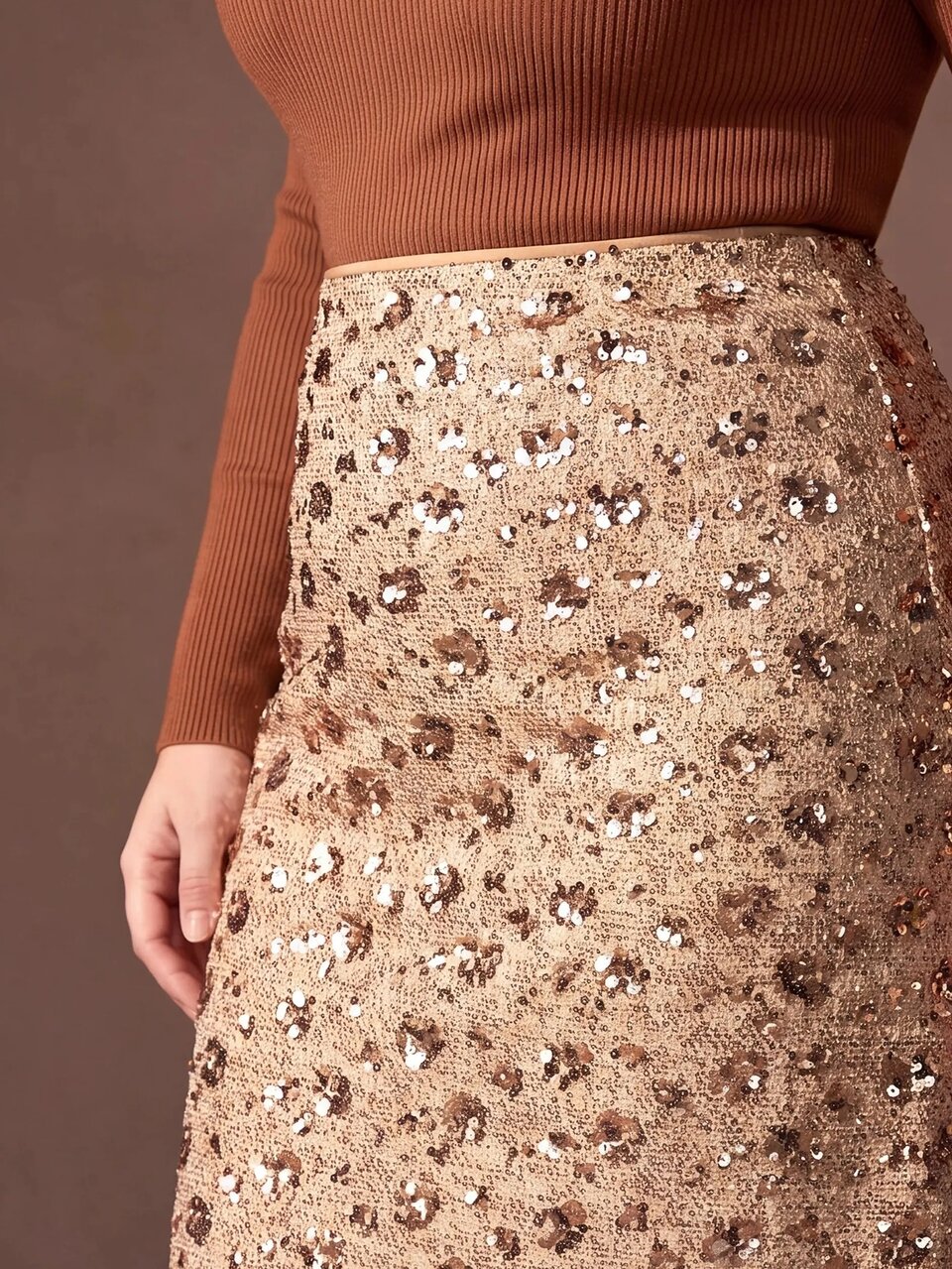 MOTF PLUS SIZE WOMEN'S TWEED SEQUINS STRAIGHT ELEGANT AUTUMN/WINTER SKIRT