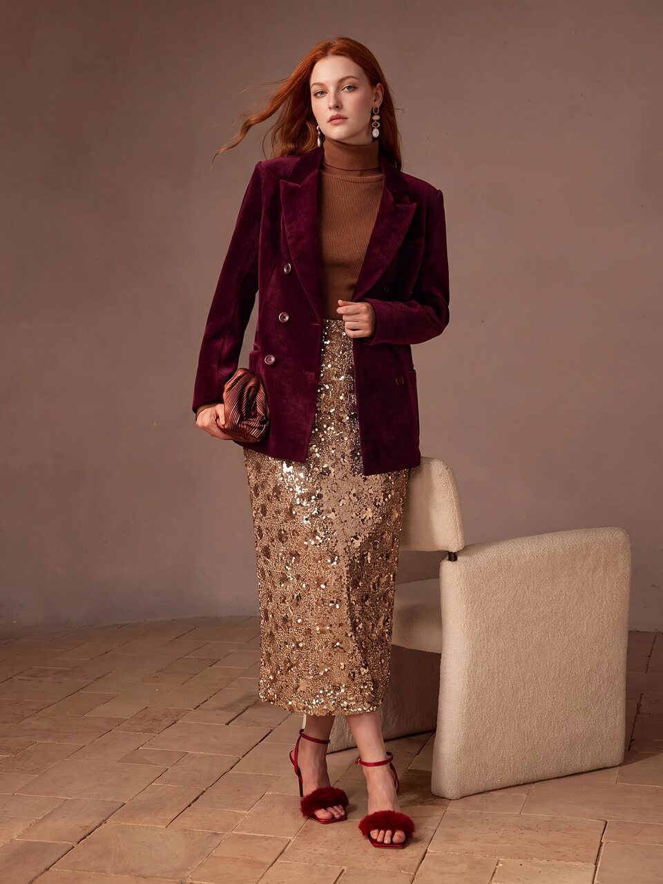 MOTF PLUS SIZE WOMEN'S TWEED SEQUINS STRAIGHT ELEGANT AUTUMN/WINTER SKIRT