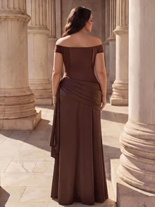 Coutiva Plus Size Formal Dinner Wedding Evening Gown (Intricate Design) Wedding Shades Of Brown Winter Classy Elegant - Brown - View 2