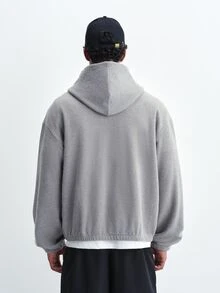 TOKVUE 男士時尚拼接刺繡拉鍊長袖連帽衫 - 灰色 - 查看 4