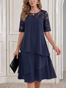 Miaspire Women's Lace Patchwork Casual Party Midi Dress - Blue - View 3