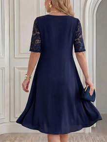 Miaspire Women's Lace Patchwork Casual Party Midi Dress - Blue - View 2